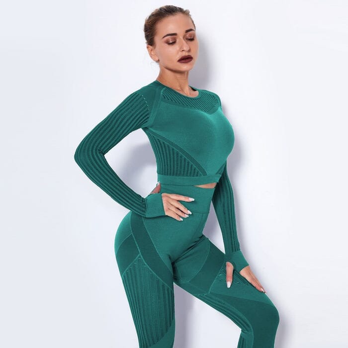 Elevate Your Workout with Our Stylish Mesh Seamless Leggings and Top Set