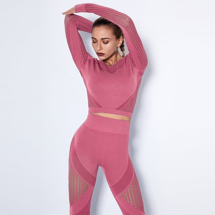 Elevate Your Workout with Our Stylish Mesh Seamless Leggings and Top Set