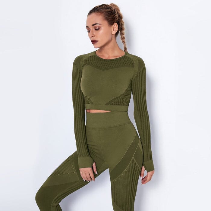 Elevate Your Workout with Our Stylish Mesh Seamless Leggings and Top Set