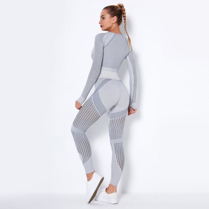 Elevate Your Workout with Our Stylish Mesh Seamless Leggings and Top Set