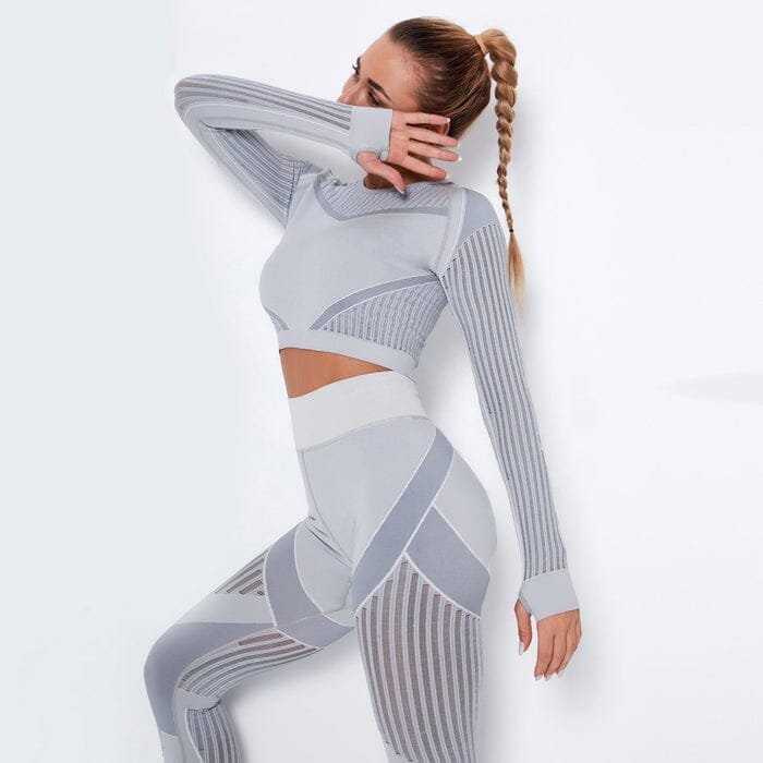 Elevate Your Workout with Our Stylish Mesh Seamless Leggings and Top Set