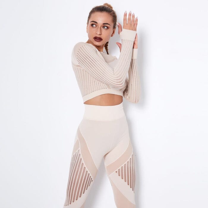 Elevate Your Workout with Our Stylish Mesh Seamless Leggings and Top Set