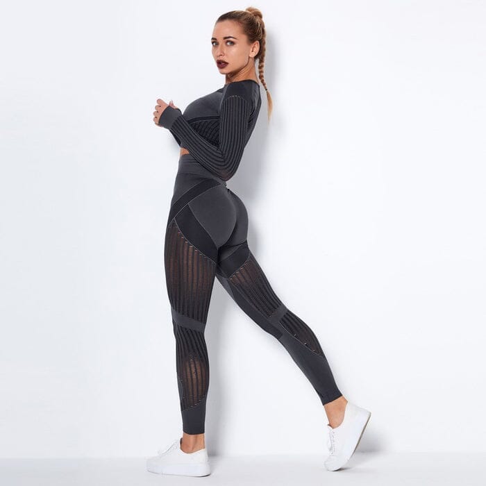 Elevate Your Workout with Our Stylish Mesh Seamless Leggings and Top Set