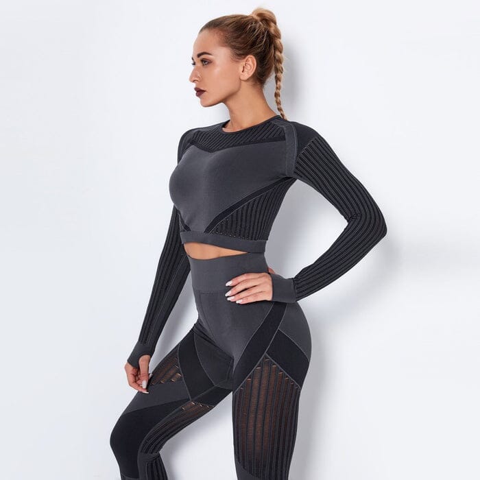 Elevate Your Workout with Our Stylish Mesh Seamless Leggings and Top Set