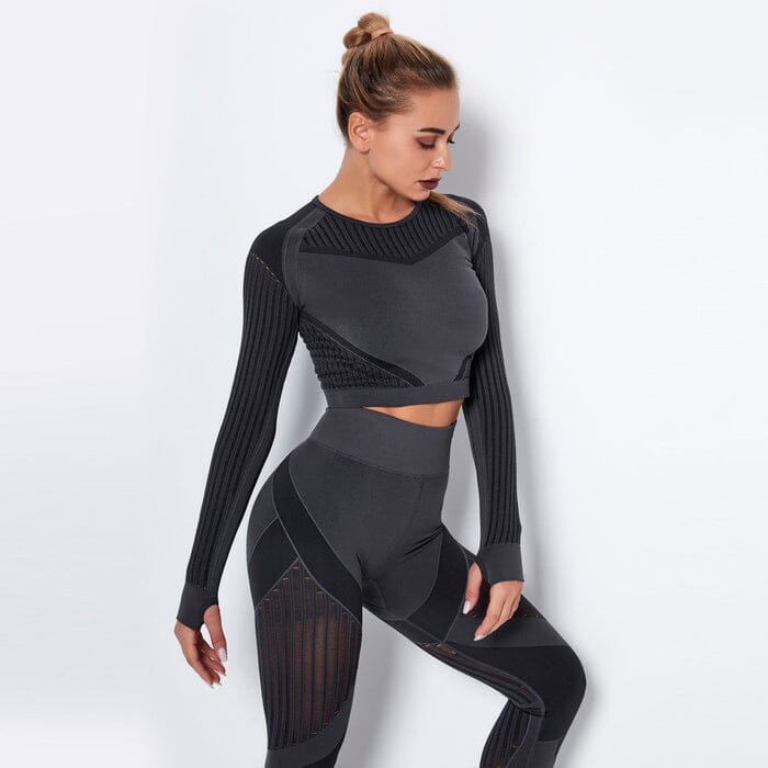 Elevate Your Workout with Our Stylish Mesh Seamless Leggings and Top Set