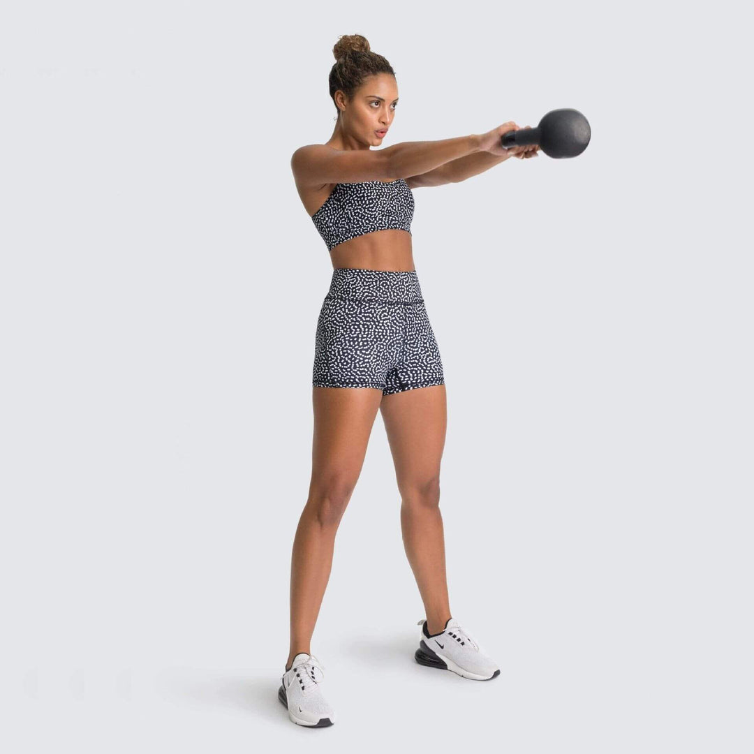 Chic Speckle Gym Set - Stylish Tops & Shorts Combo