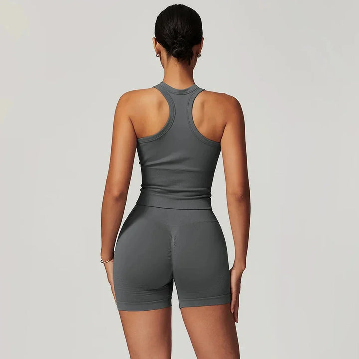 Elevate Your Workout: Momentum Seamless Racerback Gym Set with Shorts and Top
