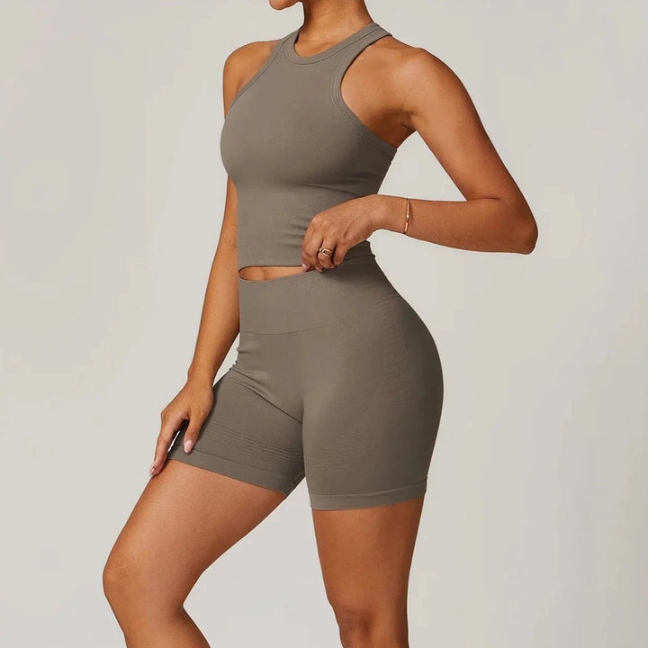 Elevate Your Workout: Momentum Seamless Racerback Gym Set with Shorts and Top