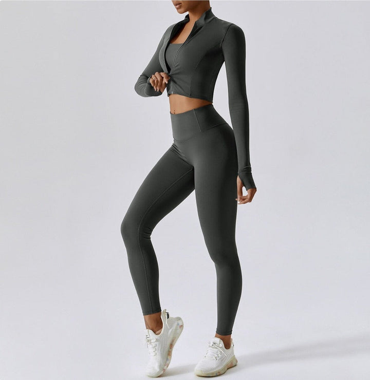 Elevate Your Workout: Power Scrunch Trio Set - Stylish Leggings, Chic Top & Cozy Jacket