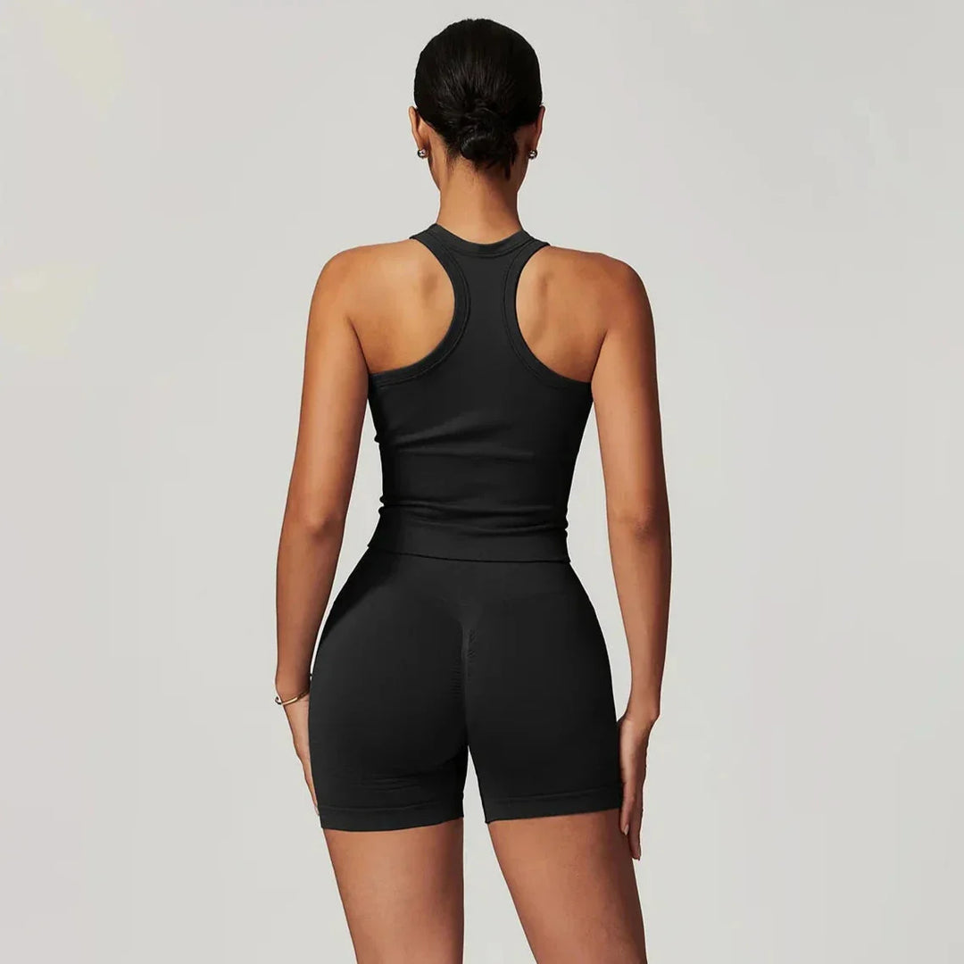 Elevate Your Workout: Momentum Seamless Racerback Gym Set with Shorts and Top