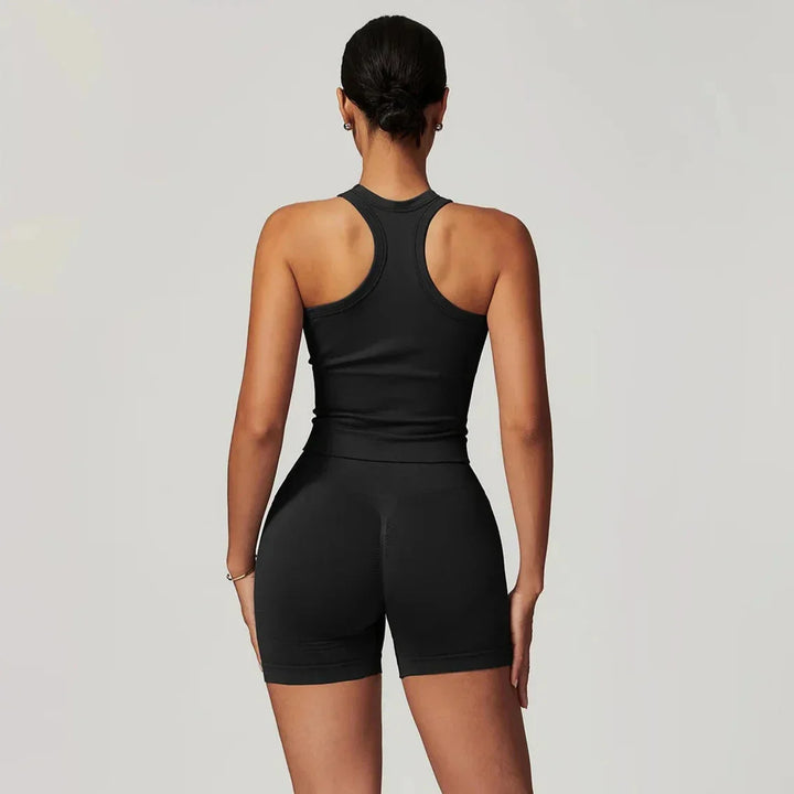 Elevate Your Workout: Momentum Seamless Racerback Gym Set with Shorts and Top