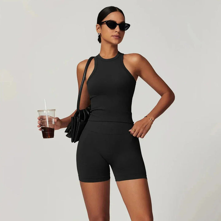 Elevate Your Workout: Momentum Seamless Racerback Gym Set with Shorts and Top