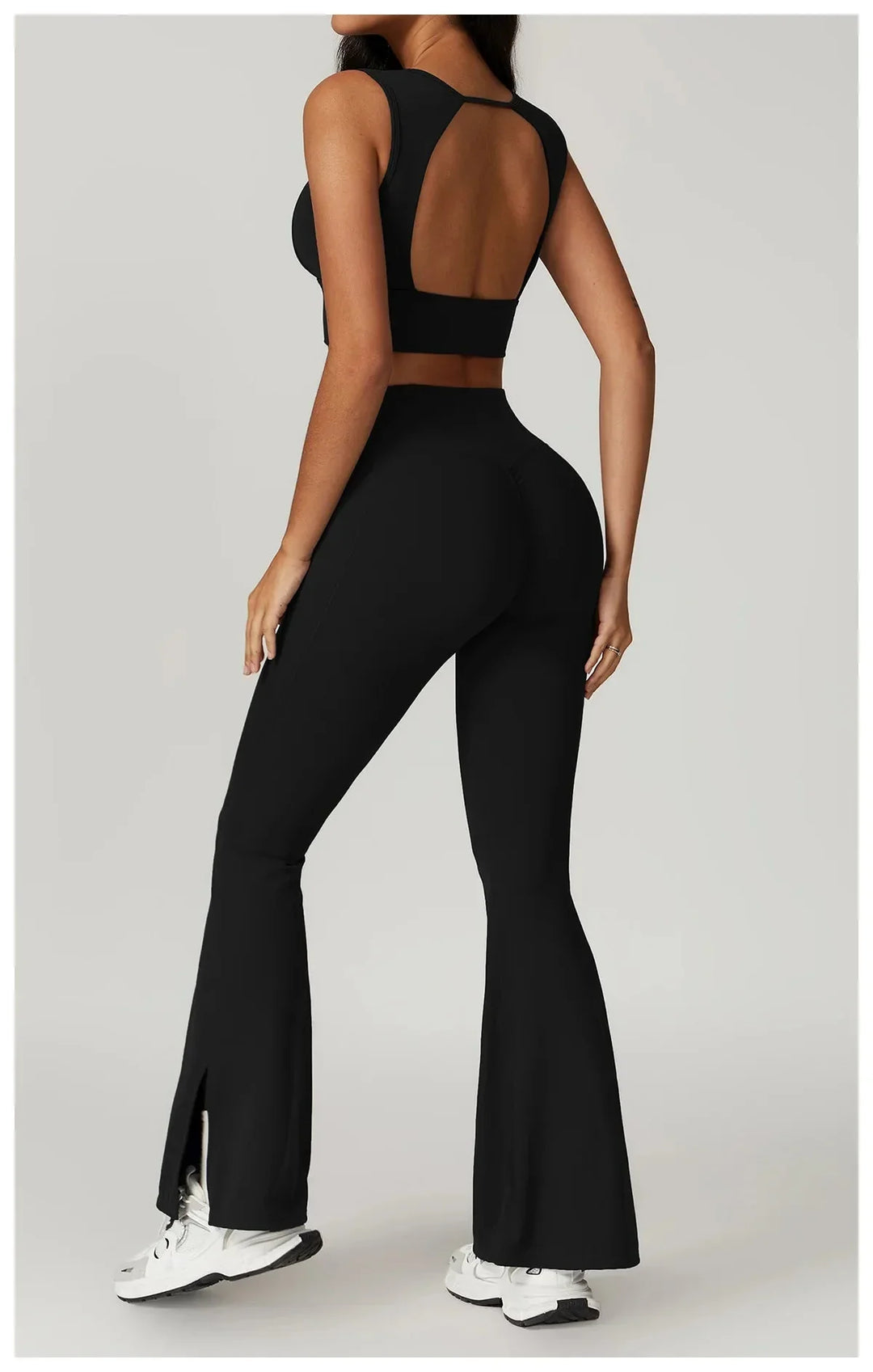 Chic Backless & Flared Performance Ensemble - Leggings & Top Combo