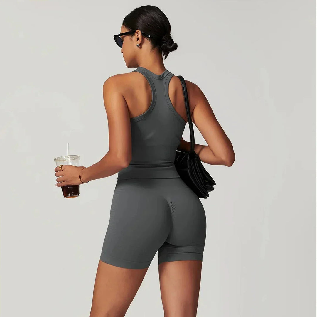 Elevate Your Workout: Momentum Seamless Racerback Gym Set with Shorts and Top