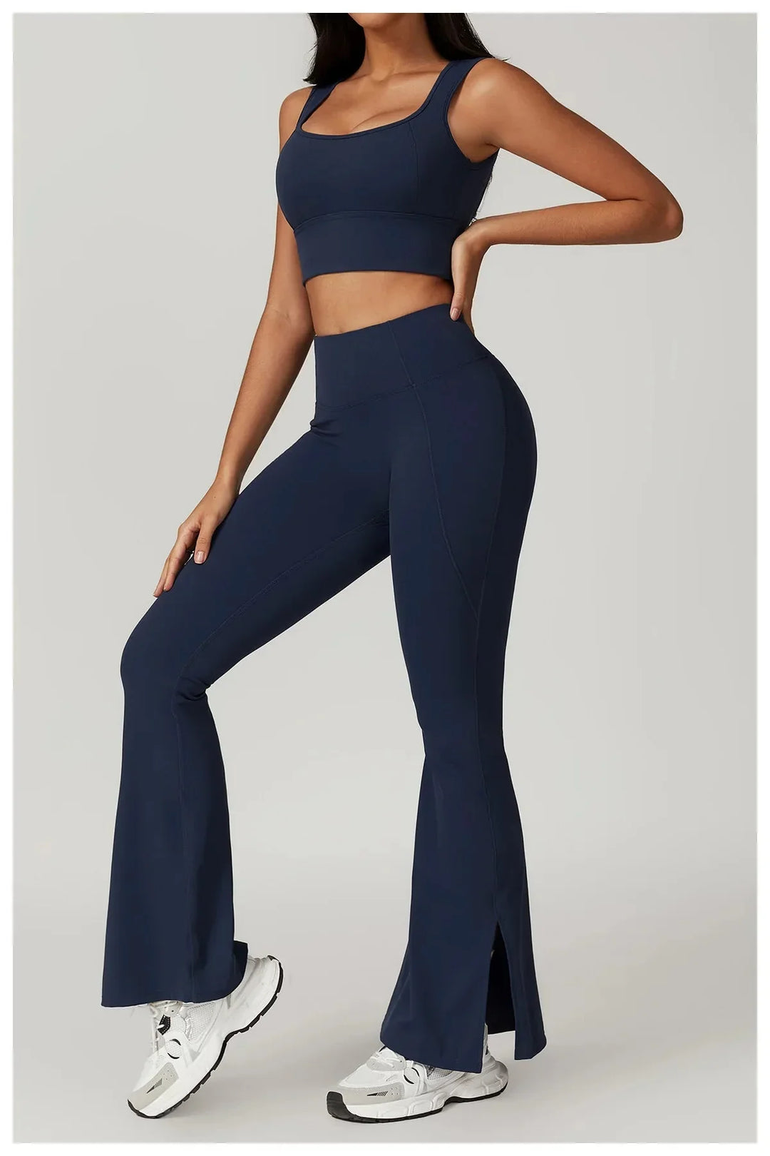 Chic Backless & Flared Performance Ensemble - Leggings & Top Combo
