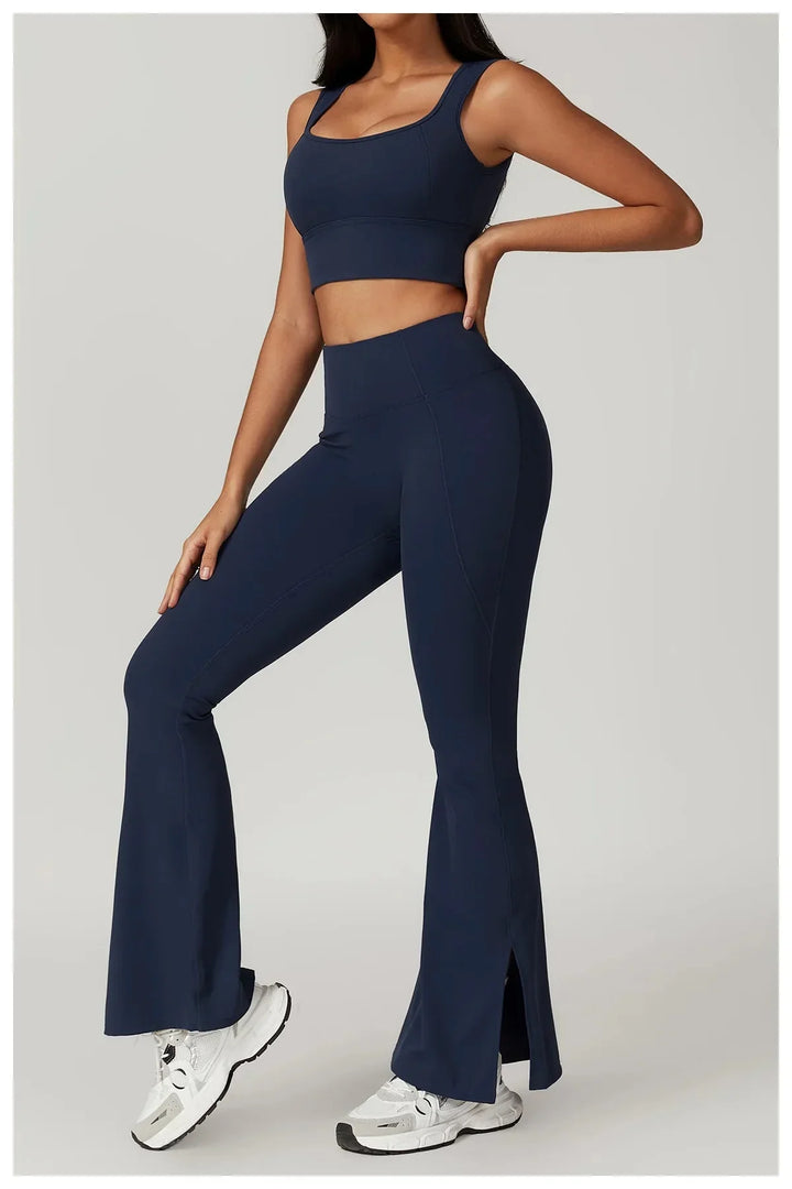 Chic Backless & Flared Performance Ensemble - Leggings & Top Combo