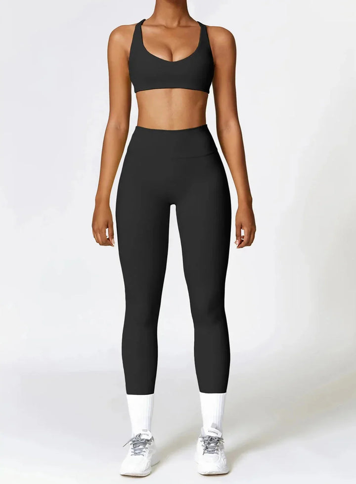 Enchanting Cross Back Activewear Set - Stylish Leggings & Top Combo