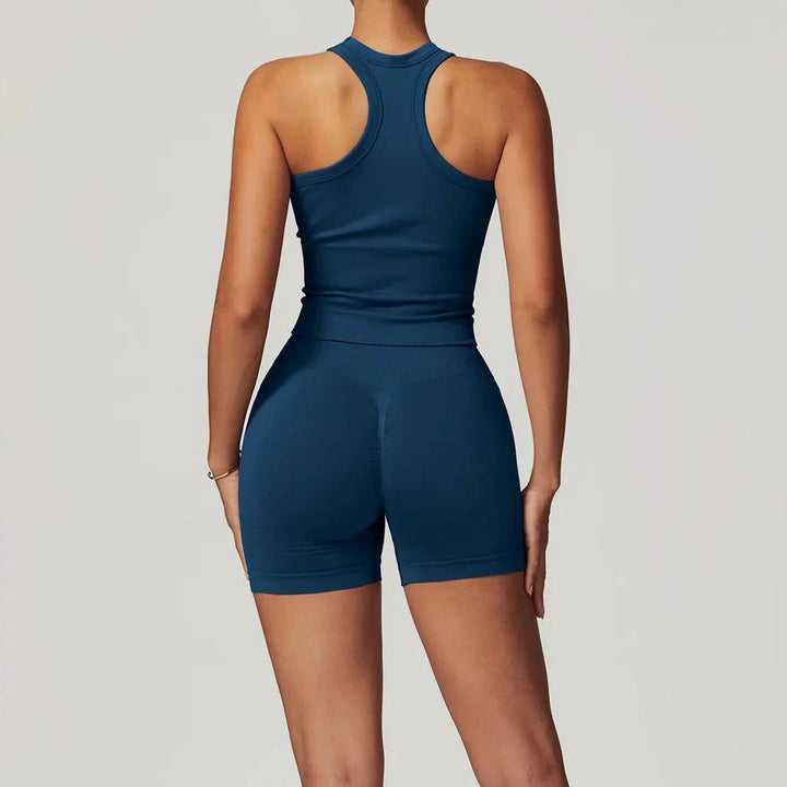 Elevate Your Workout: Momentum Seamless Racerback Gym Set with Shorts and Top