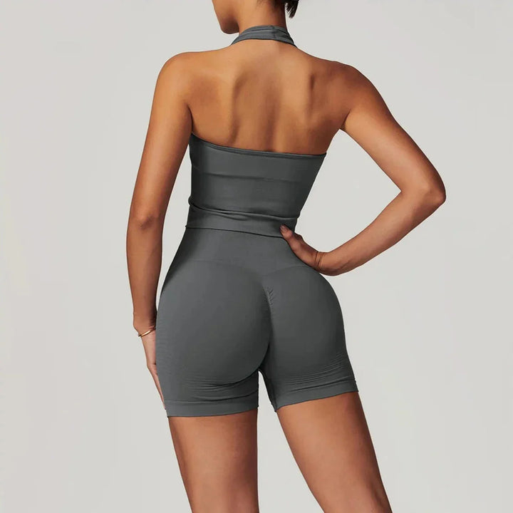 Elevate Your Workout with the Momentum Seamless V-line Gym Set - Includes Stylish Shorts and Top!