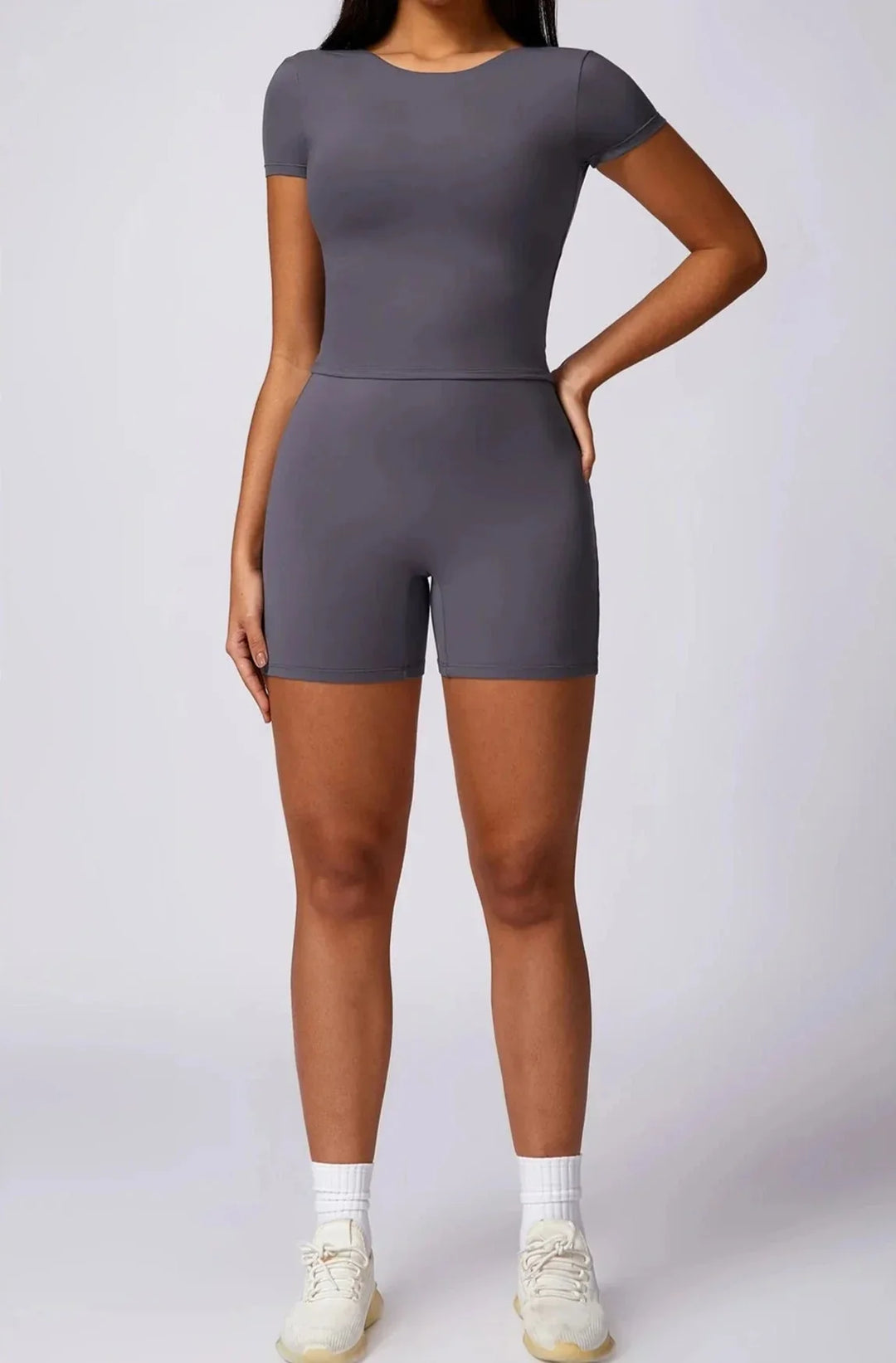 Foxy Backless Workout Duo - Stylish Top & Shorts Set