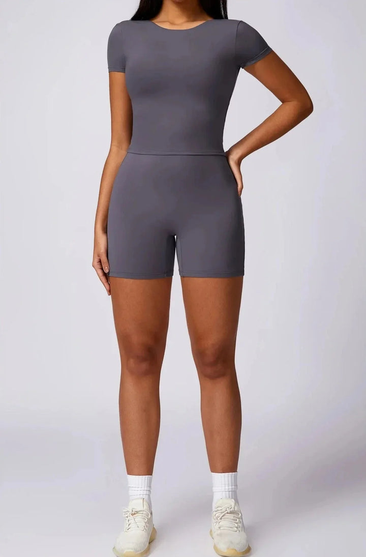 Foxy Backless Workout Duo - Stylish Top & Shorts Set