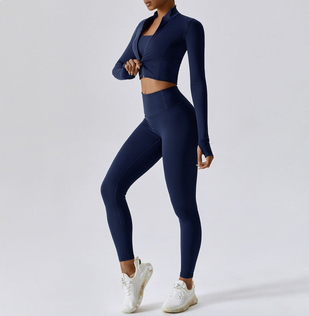 Elevate Your Workout: Power Scrunch Trio Set - Stylish Leggings, Chic Top & Cozy Jacket