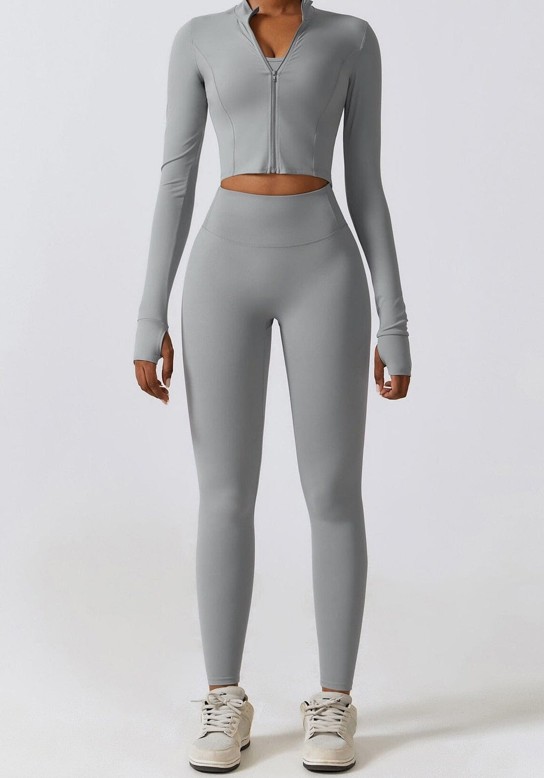 Chic Three-Piece Coat Ensemble - Stylish Leggings & Top Combo