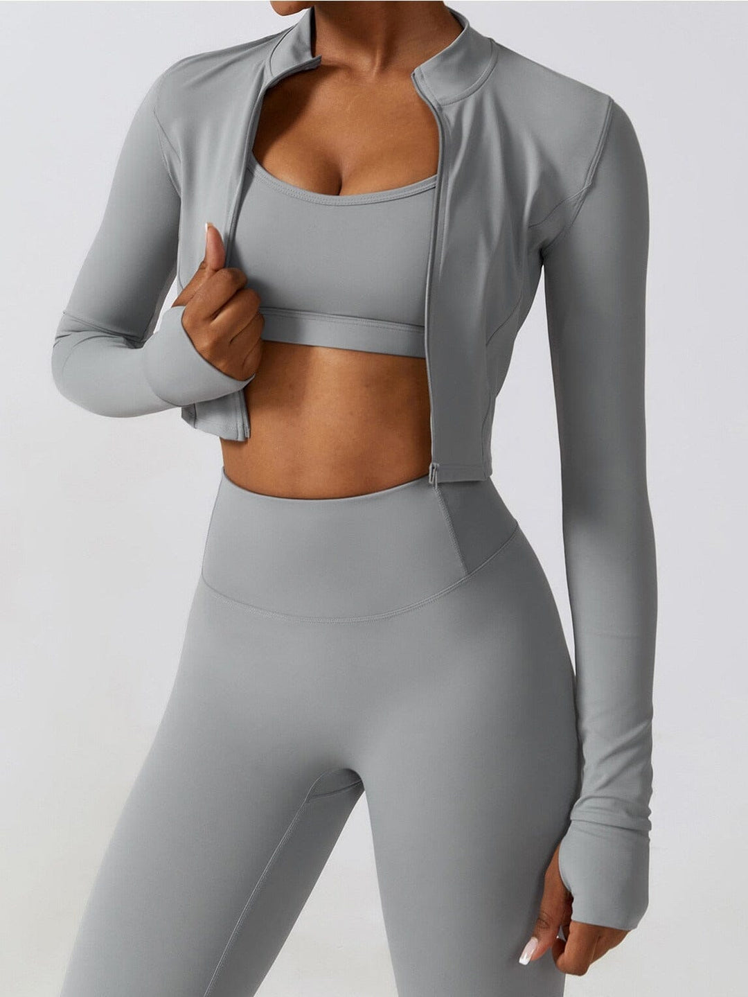 Chic Three-Piece Coat Ensemble - Stylish Leggings & Top Combo