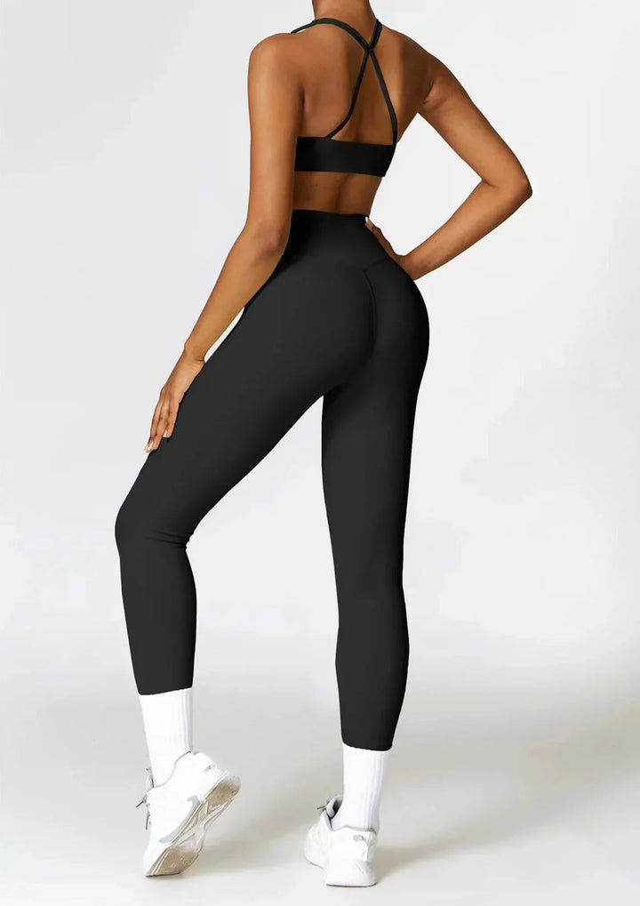 Enchanting Cross Back Activewear Set - Stylish Leggings & Top Combo