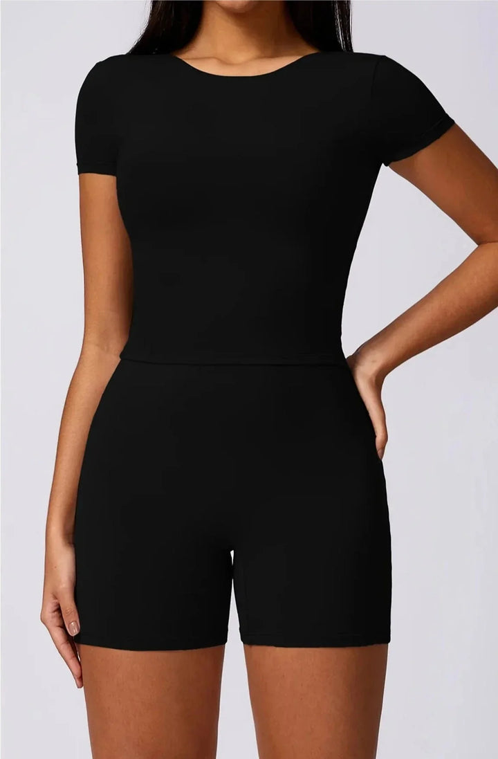 Foxy Backless Workout Duo - Stylish Top & Shorts Set
