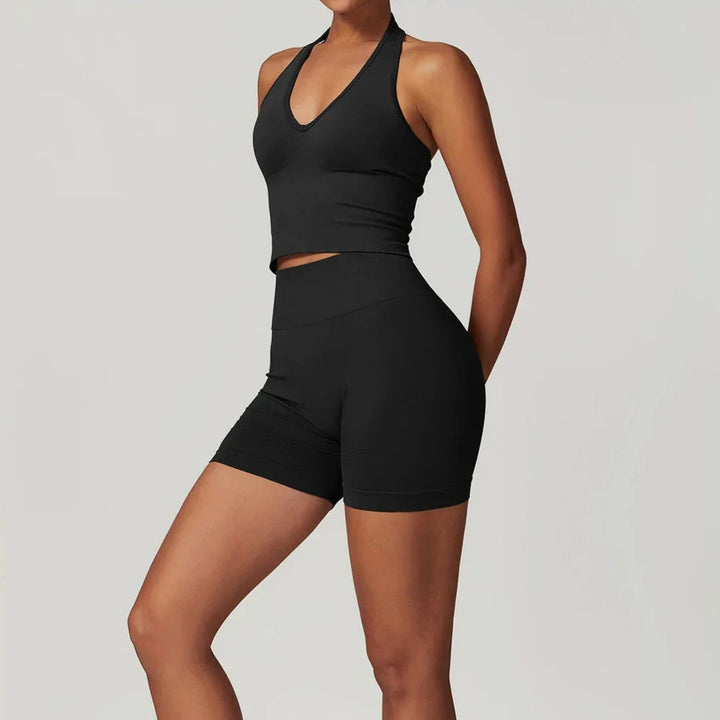Elevate Your Workout with the Momentum Seamless V-line Gym Set - Includes Stylish Shorts and Top!