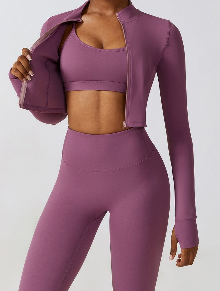 Chic Three-Piece Coat Ensemble - Stylish Leggings & Top Combo