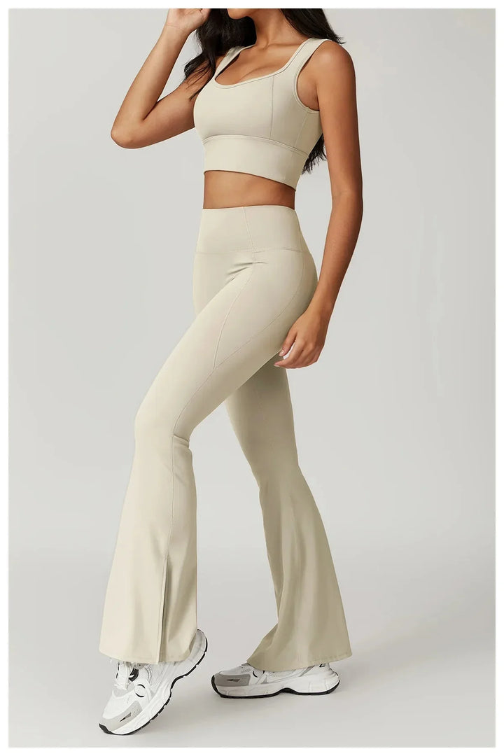 Chic Backless & Flared Performance Ensemble - Leggings & Top Combo