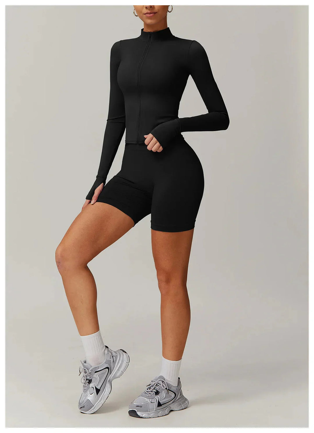 Personalized Engraved Seamless Gym Set - Stylish Shorts & Long Sleeve Top Combo