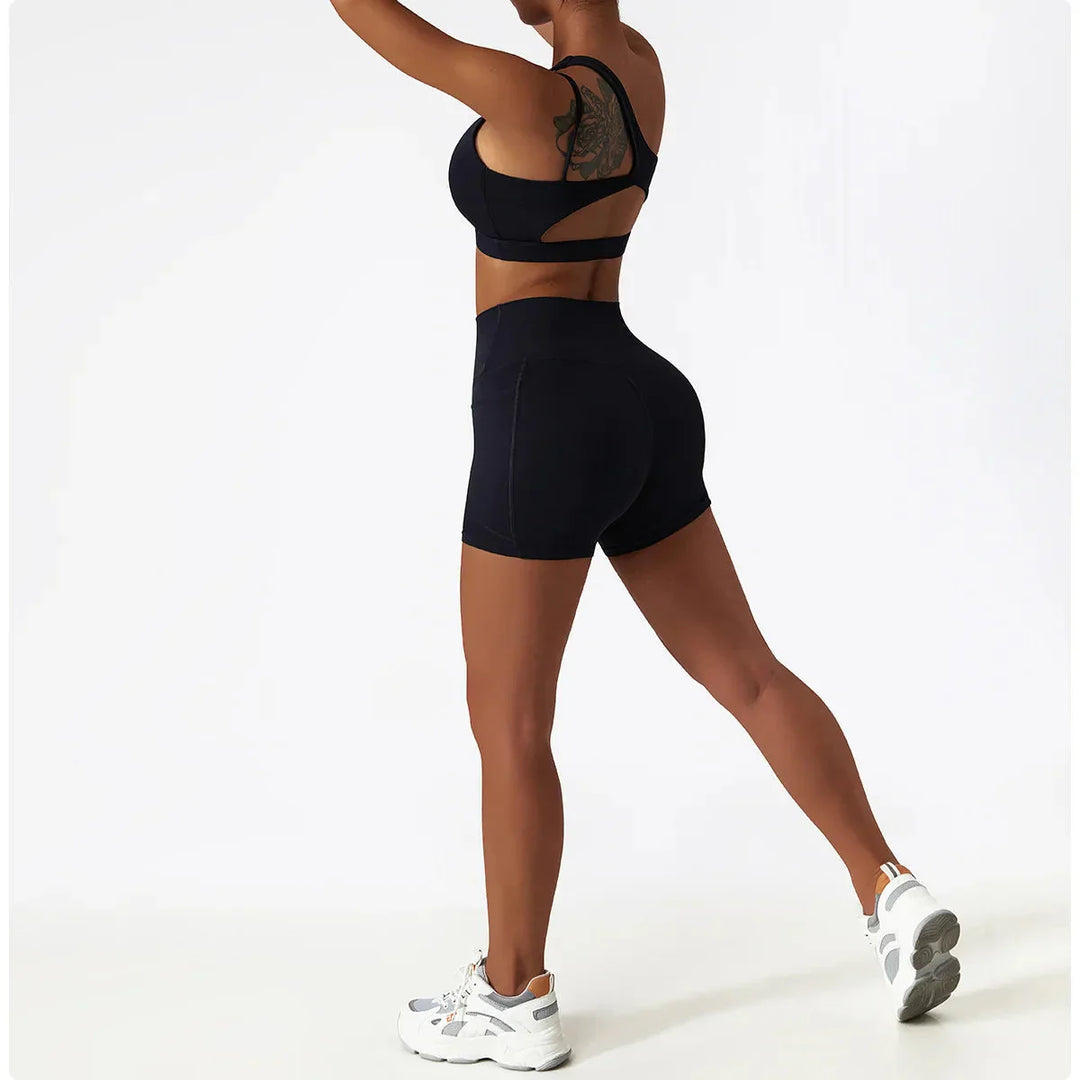 Elevate Your Workout with the Depth One-Shoulder Seamless Yoga Set - Stylish Shorts & Top Combo
