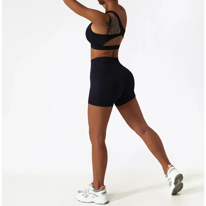 Elevate Your Workout with the Depth One-Shoulder Seamless Yoga Set - Stylish Shorts & Top Combo