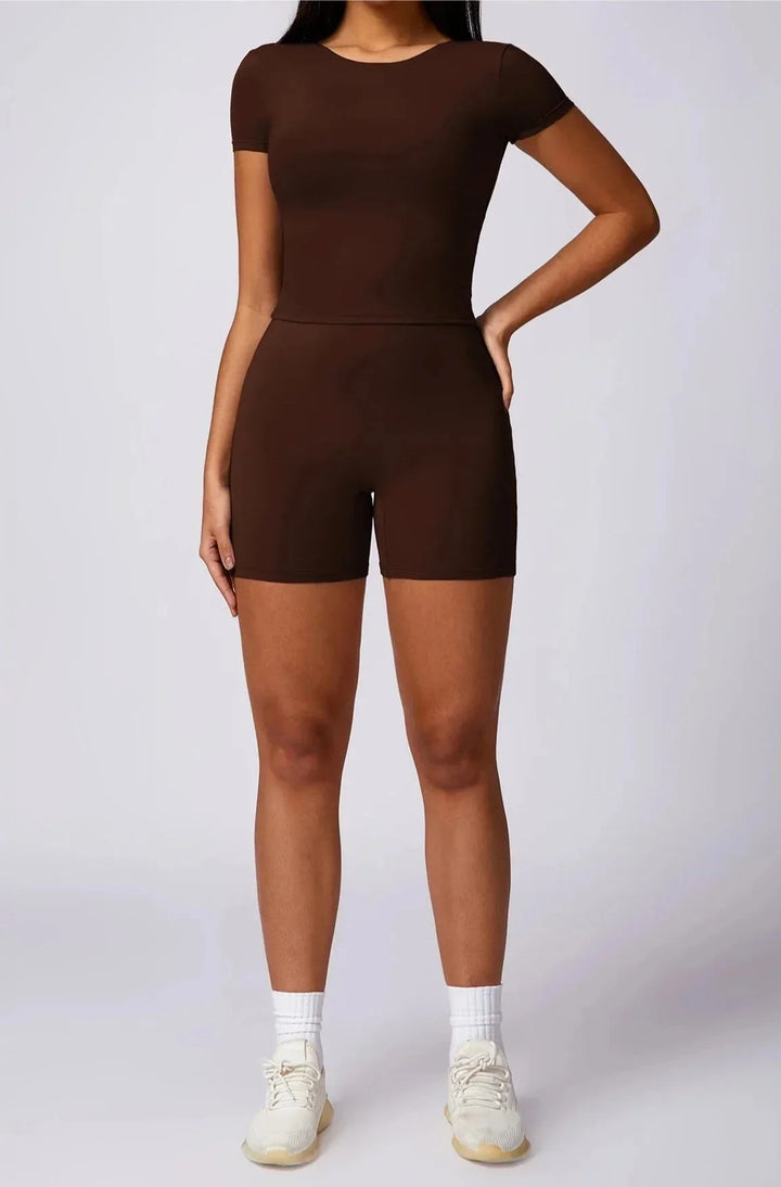 Foxy Backless Workout Duo - Stylish Top & Shorts Set