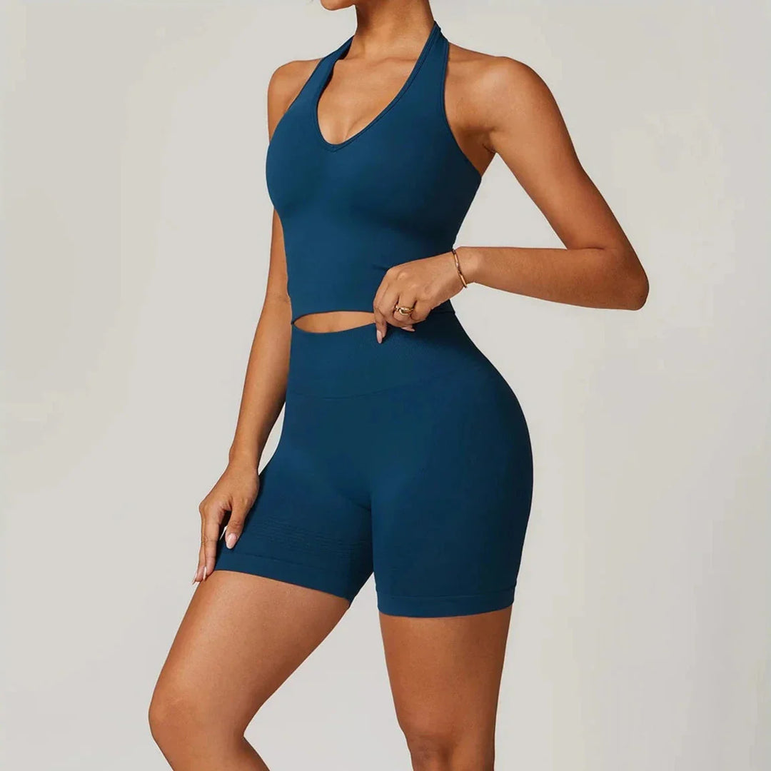 Elevate Your Workout with the Momentum Seamless V-line Gym Set - Includes Stylish Shorts and Top!