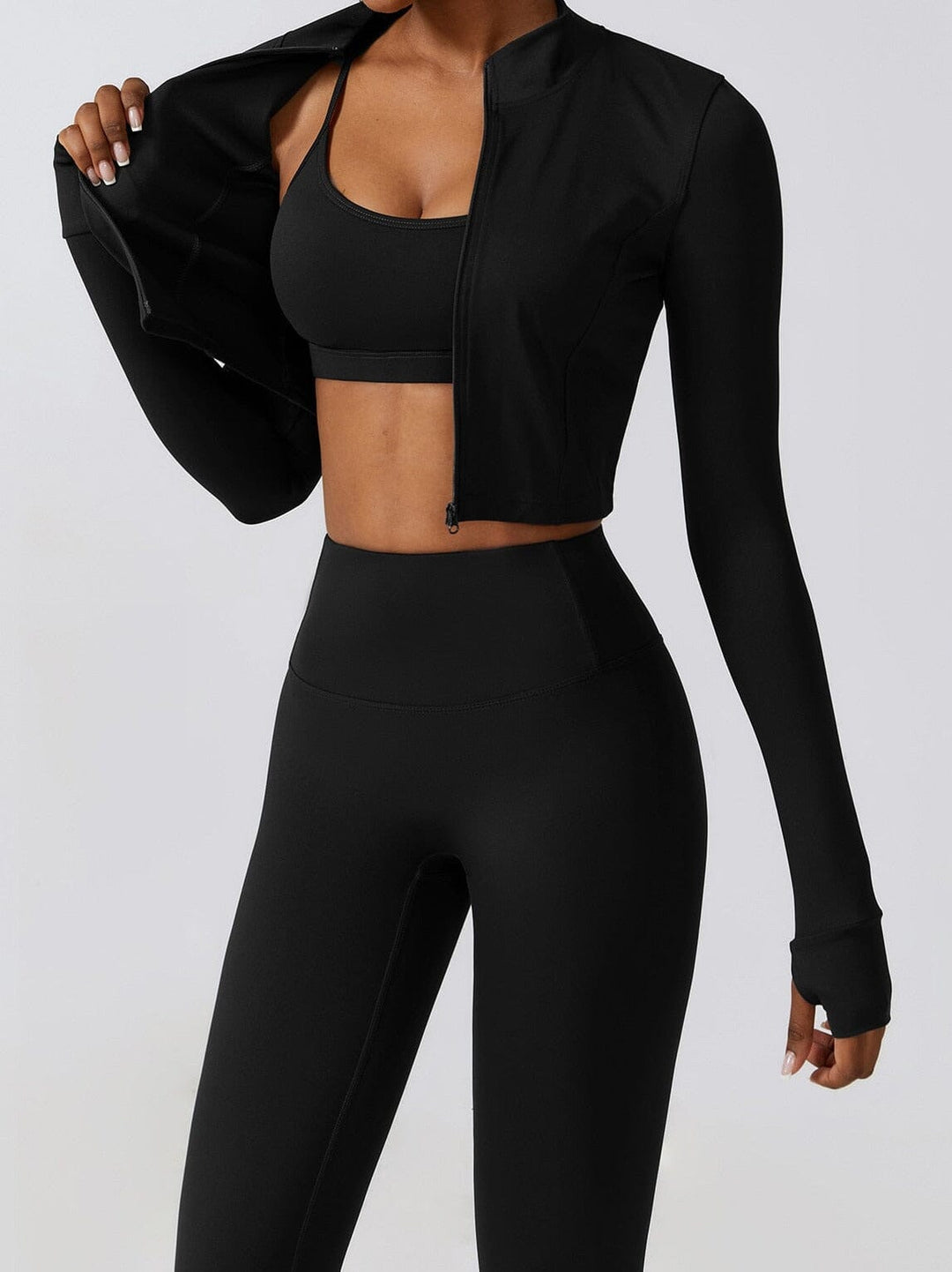 Chic Three-Piece Coat Ensemble - Stylish Leggings & Top Combo