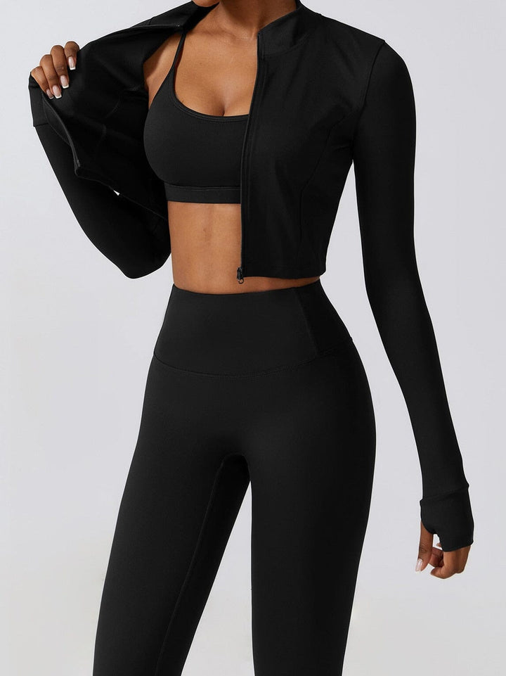 Chic Three-Piece Coat Ensemble - Stylish Leggings & Top Combo