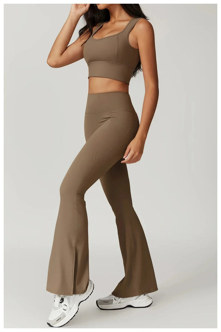 Chic Backless & Flared Performance Ensemble - Leggings & Top Combo