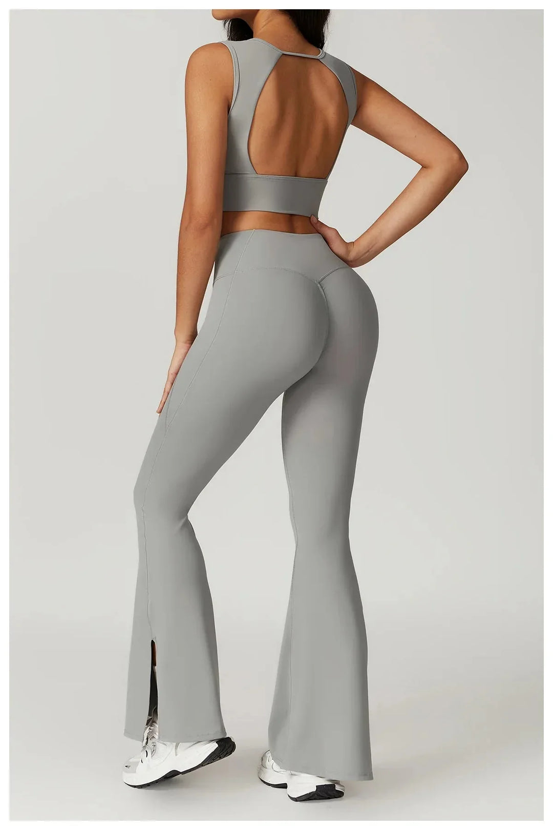 Chic Backless & Flared Performance Ensemble - Leggings & Top Combo