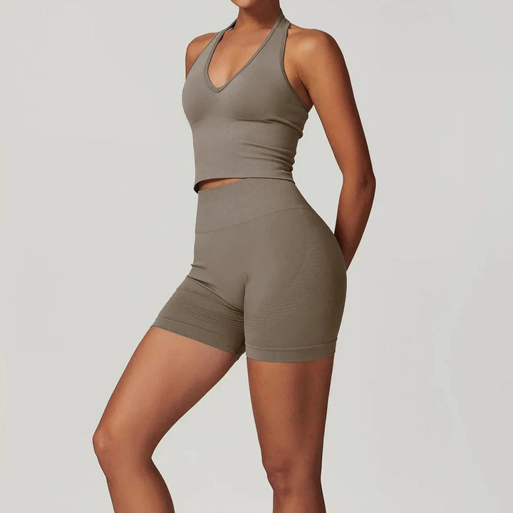 Elevate Your Workout with the Momentum Seamless V-line Gym Set - Includes Stylish Shorts and Top!