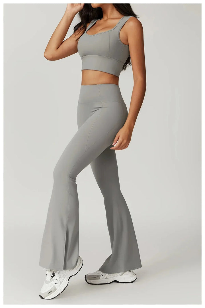 Chic Backless & Flared Performance Ensemble - Leggings & Top Combo