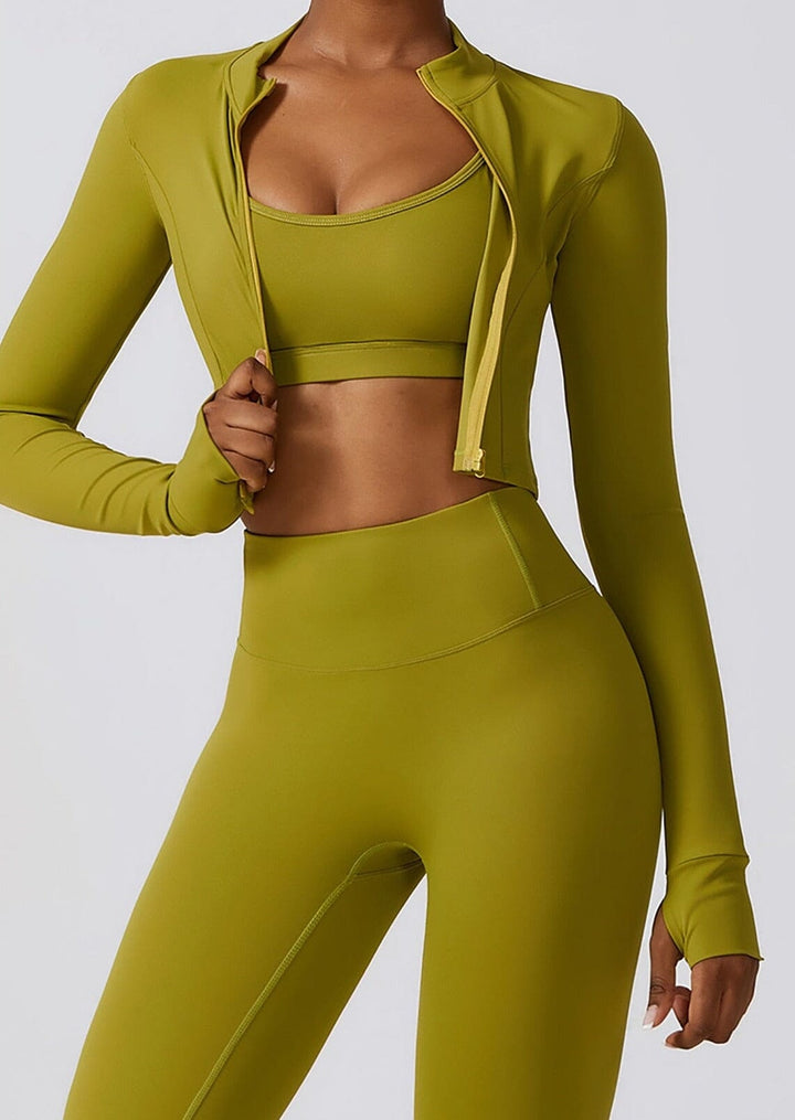 Chic Three-Piece Coat Ensemble - Stylish Leggings & Top Combo