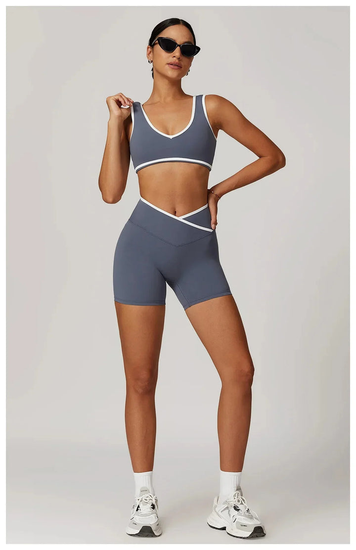 Elevate Your Workout: Myriad Step Up Gym Set with Stylish Shorts and Supportive Bra