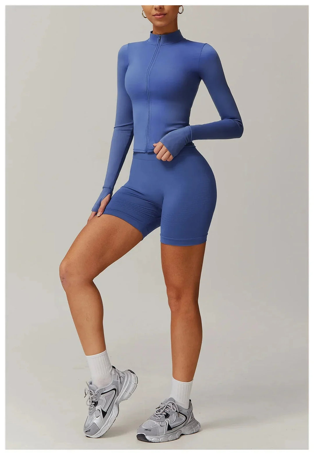 Personalized Engraved Seamless Gym Set - Stylish Shorts & Long Sleeve Top Combo