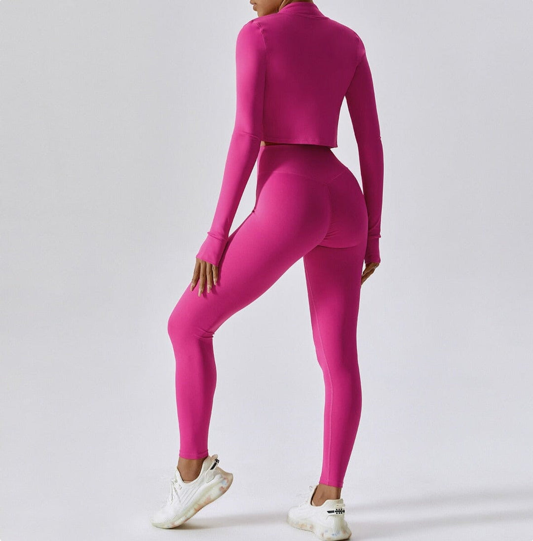 Elevate Your Workout: Power Scrunch Trio Set - Stylish Leggings, Chic Top & Cozy Jacket