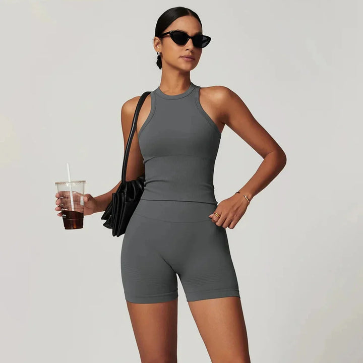 Elevate Your Workout: Momentum Seamless Racerback Gym Set with Shorts and Top