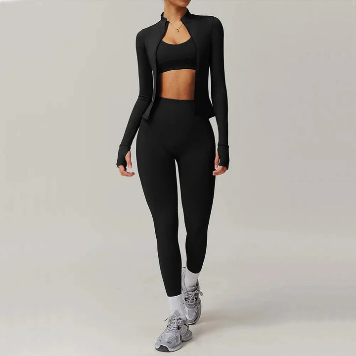 Stylish Engraved Seamless Gym Set - Leggings & Long Sleeve Top Combo